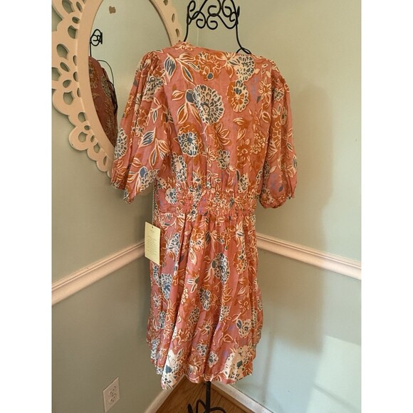 NWT Trovata Birds of Paradis Gia Puff Sleeve V Neck Mini Dress Floral Size Large - Picture 5 of 8